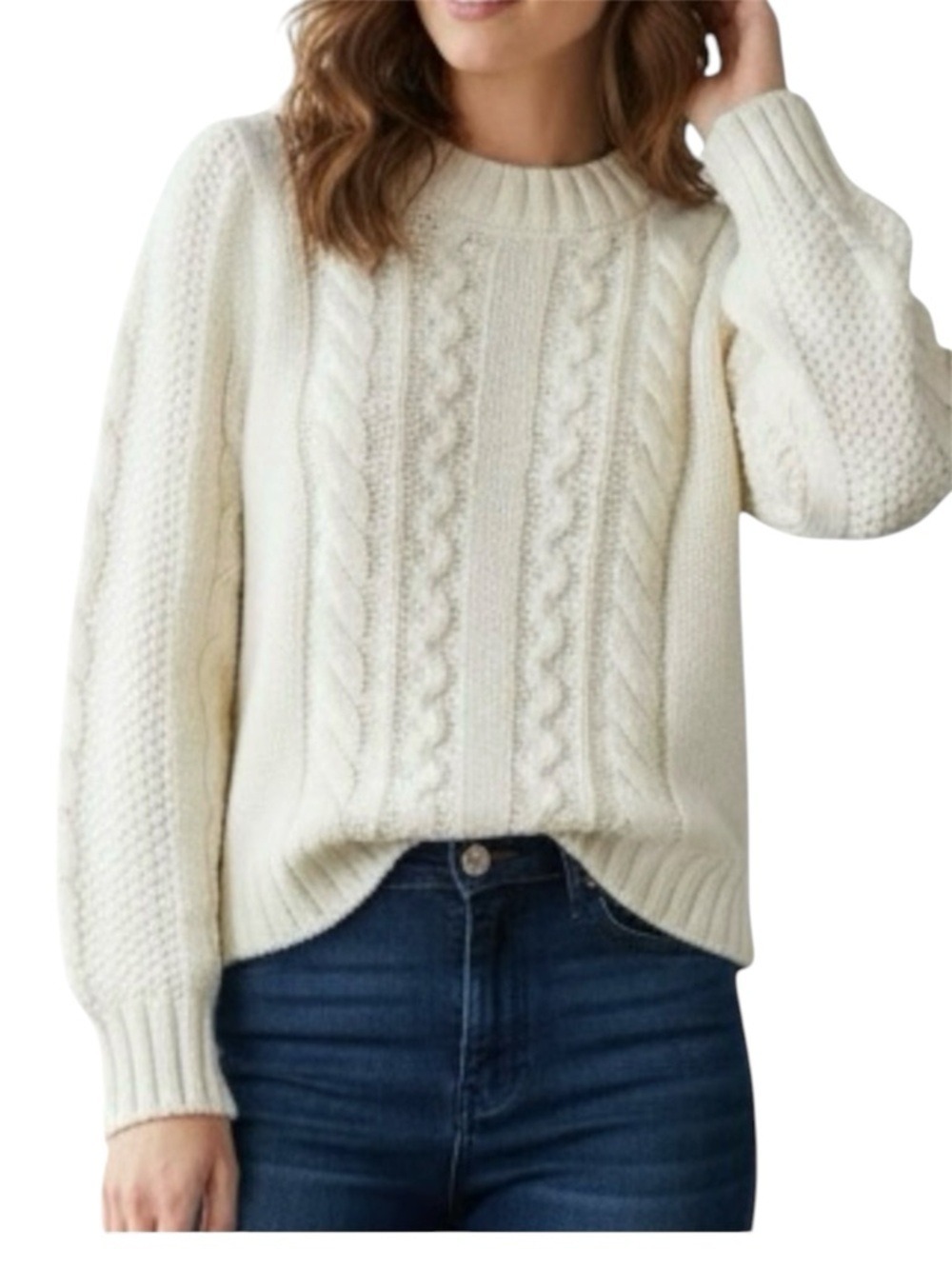 Elie Tahari Cream Cable Knit Sweater Medium NWT